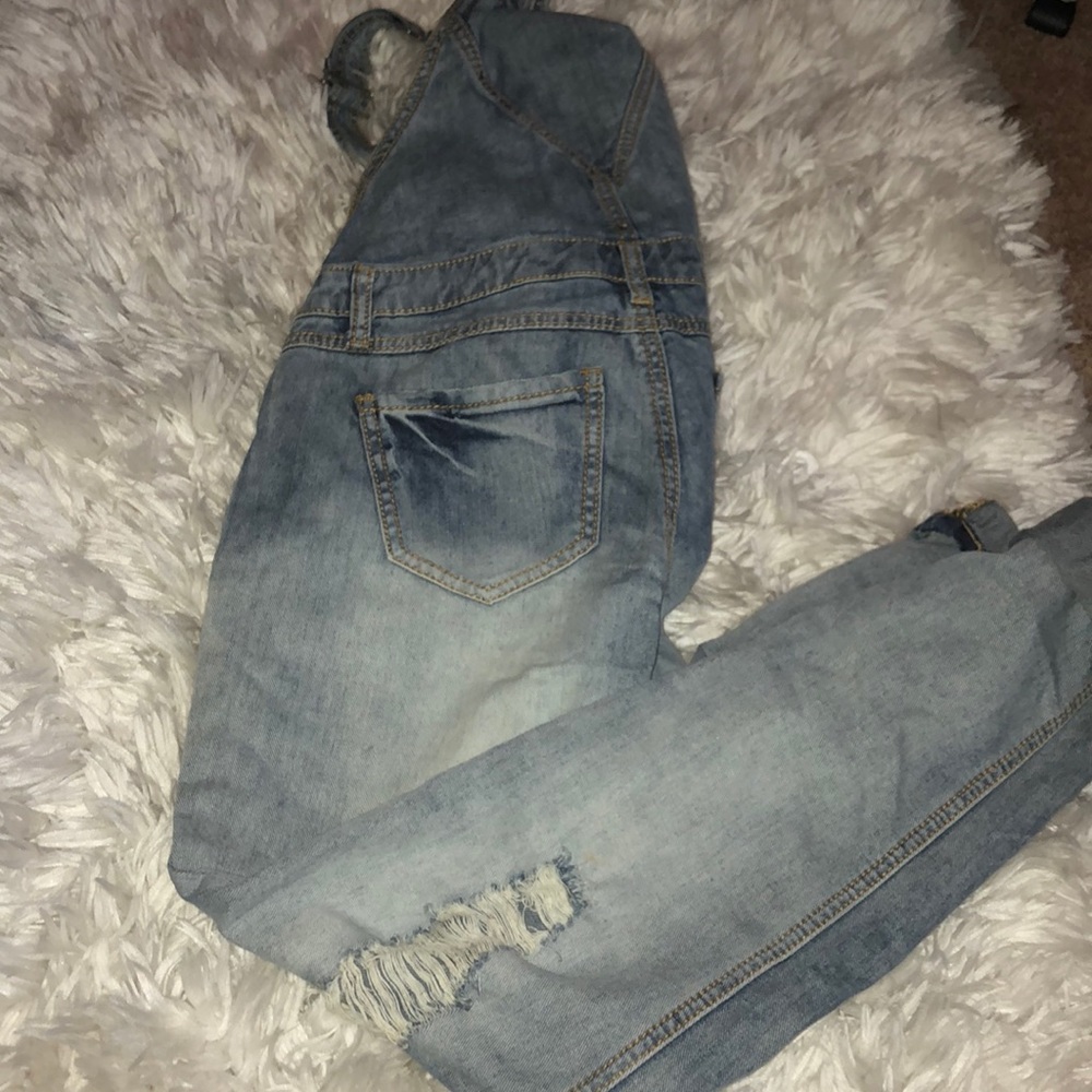 Lightwash denim overalls